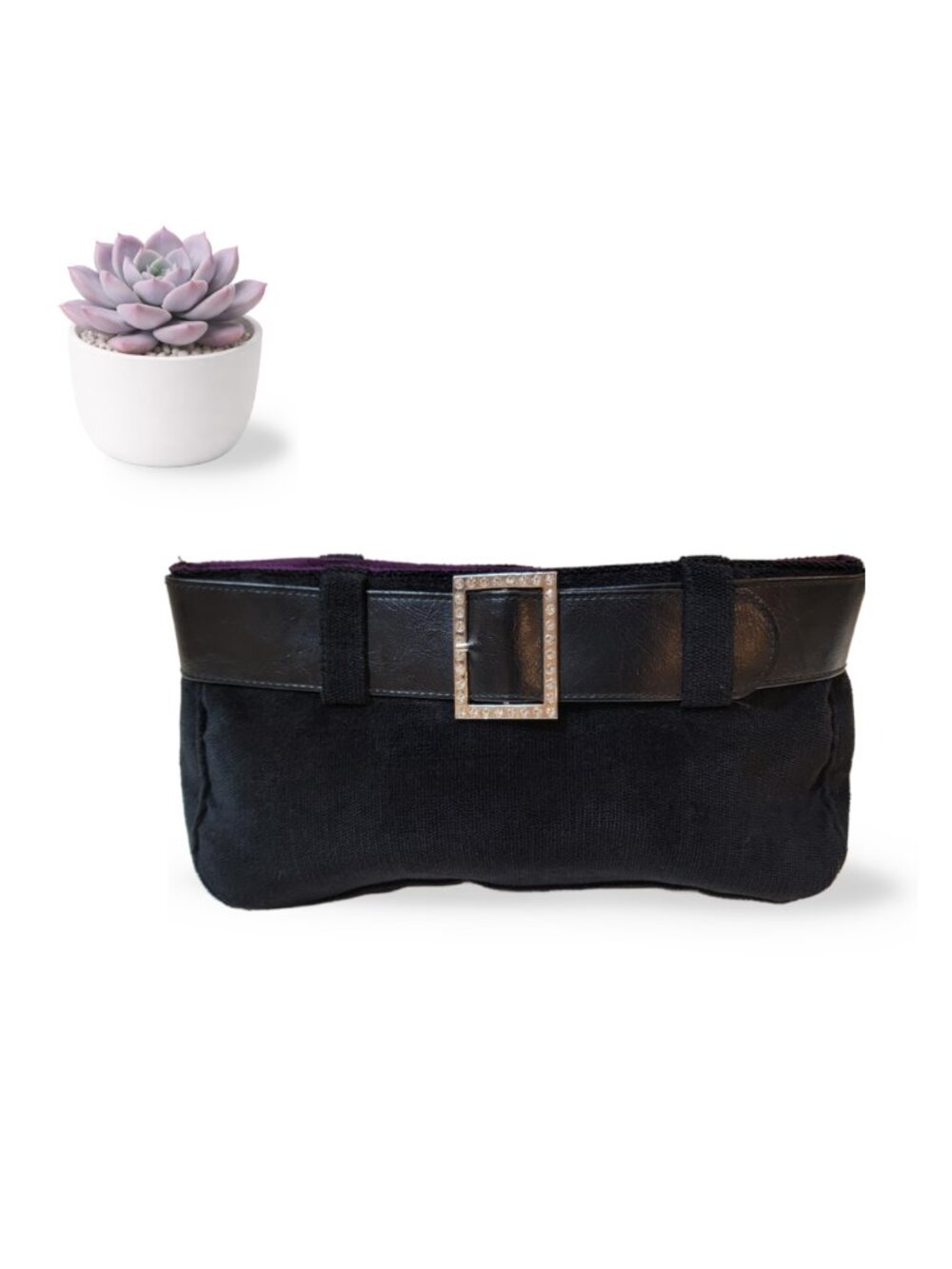 Victoria's Secret Black Corduroy Clutch Rhinestone Buckle Evening Makeup Bag